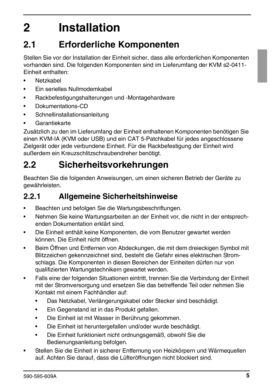 Siemens KVM s2-0411 manual Erforderliche Komponenten, Sicherheitsvorkehrungen, Allgemeine Sicherheitshinweise 
