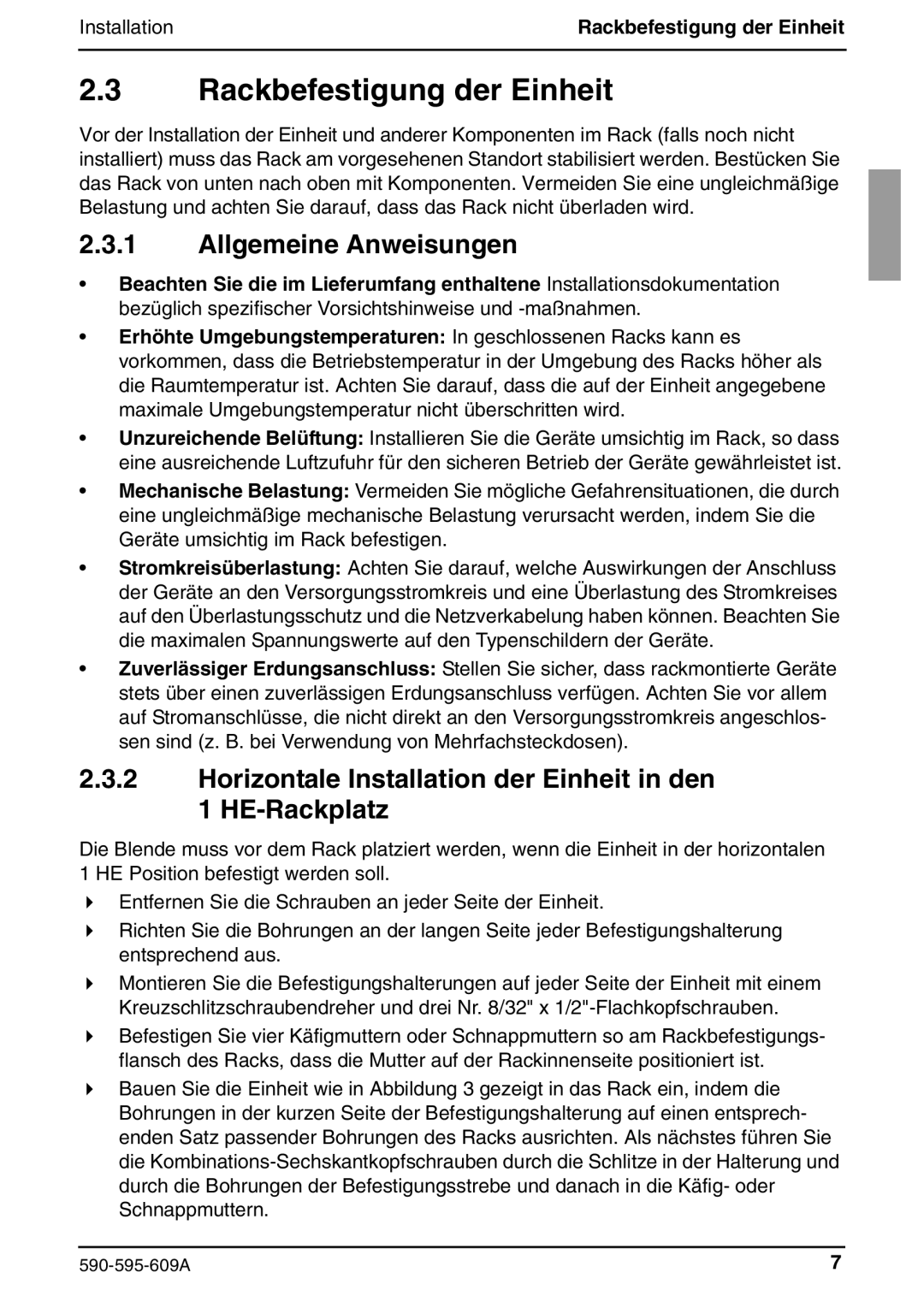 Siemens KVM s2-0411 manual Rackbefestigung der Einheit, Allgemeine Anweisungen 