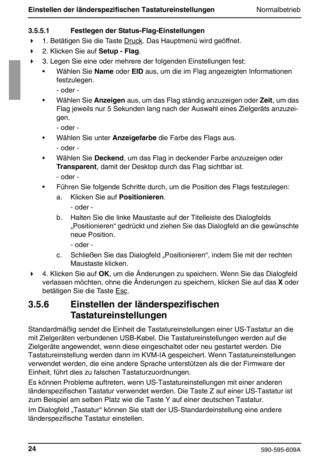 Siemens KVM s2-0411 manual Einstellen der länderspezifischen Tastatureinstellungen, Festlegen der Status-Flag-Einstellungen 
