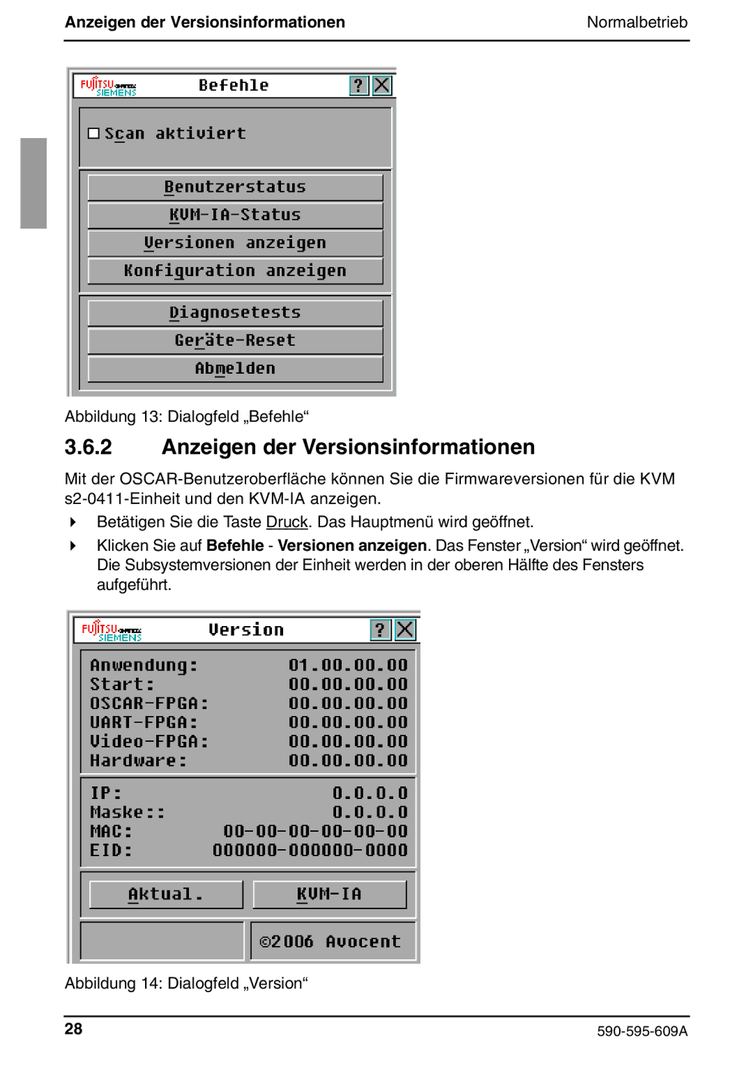 Siemens KVM s2-0411 manual Anzeigen der Versionsinformationen 