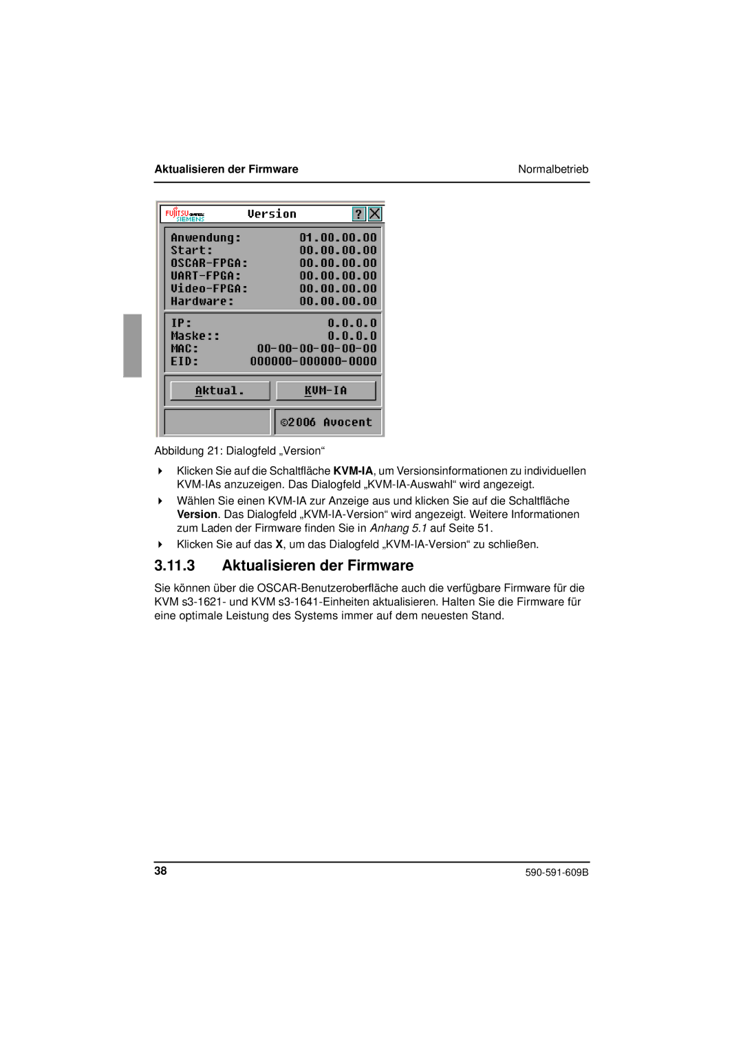 Siemens KVM series 3-1621 manual Aktualisieren der Firmware 