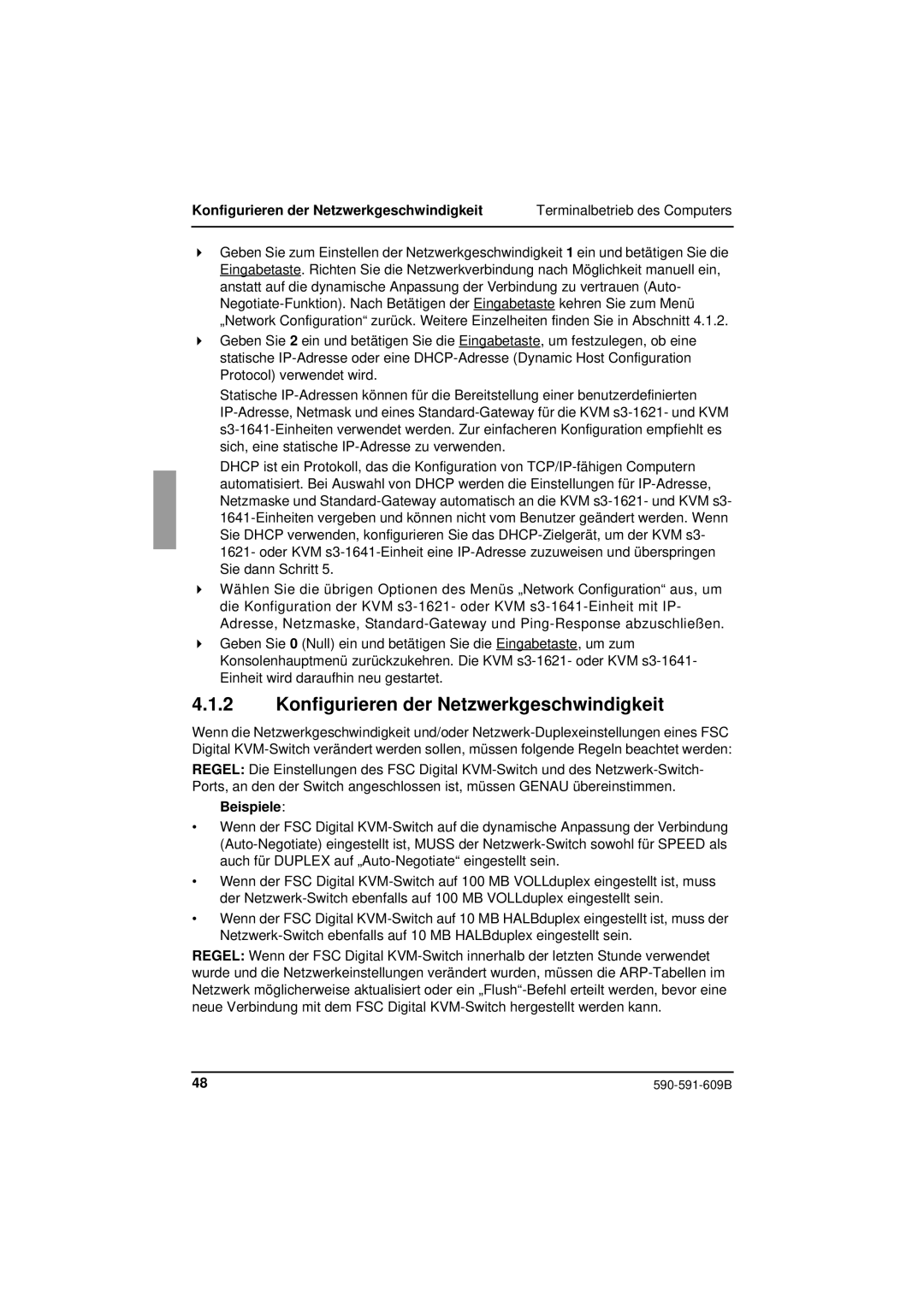 Siemens KVM series 3-1621 manual Konfigurieren der Netzwerkgeschwindigkeit, Beispiele 