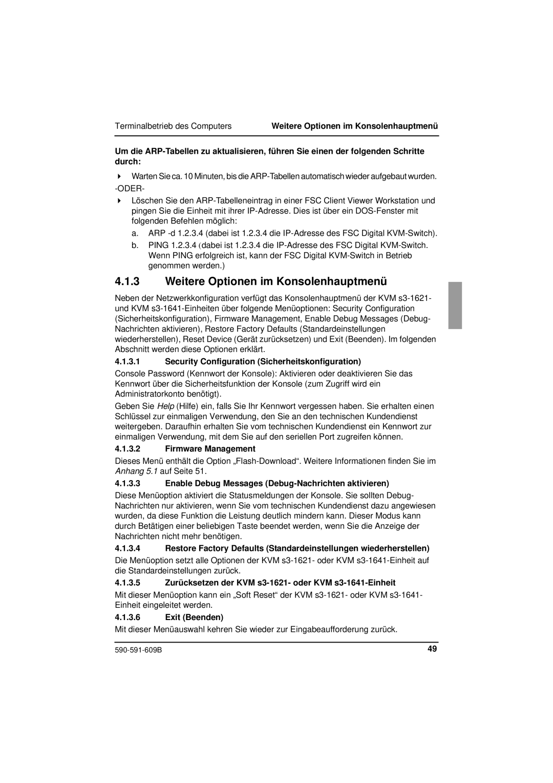 Siemens KVM series 3-1621 manual Weitere Optionen im Konsolenhauptmenü 