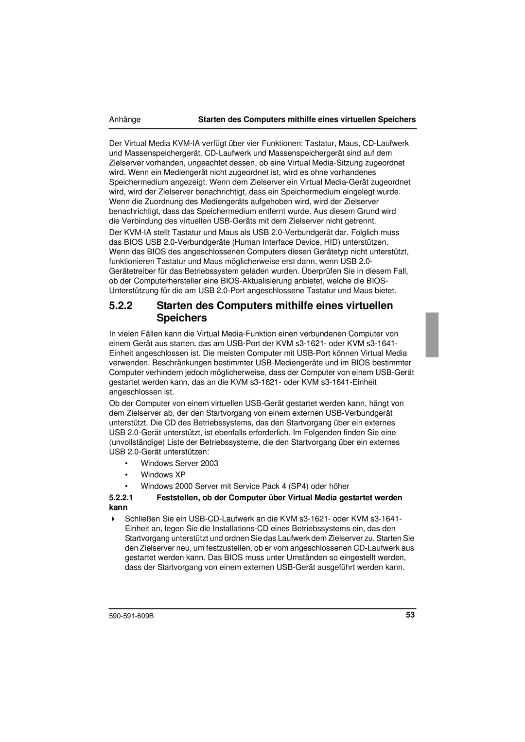 Siemens KVM series 3-1621 manual Starten des Computers mithilfe eines virtuellen Speichers 