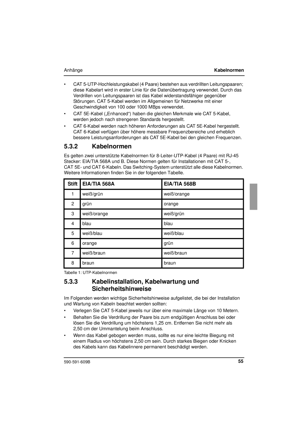 Siemens KVM series 3-1621 manual Kabelnormen, Kabelinstallation, Kabelwartung und Sicherheitshinweise, Stift 