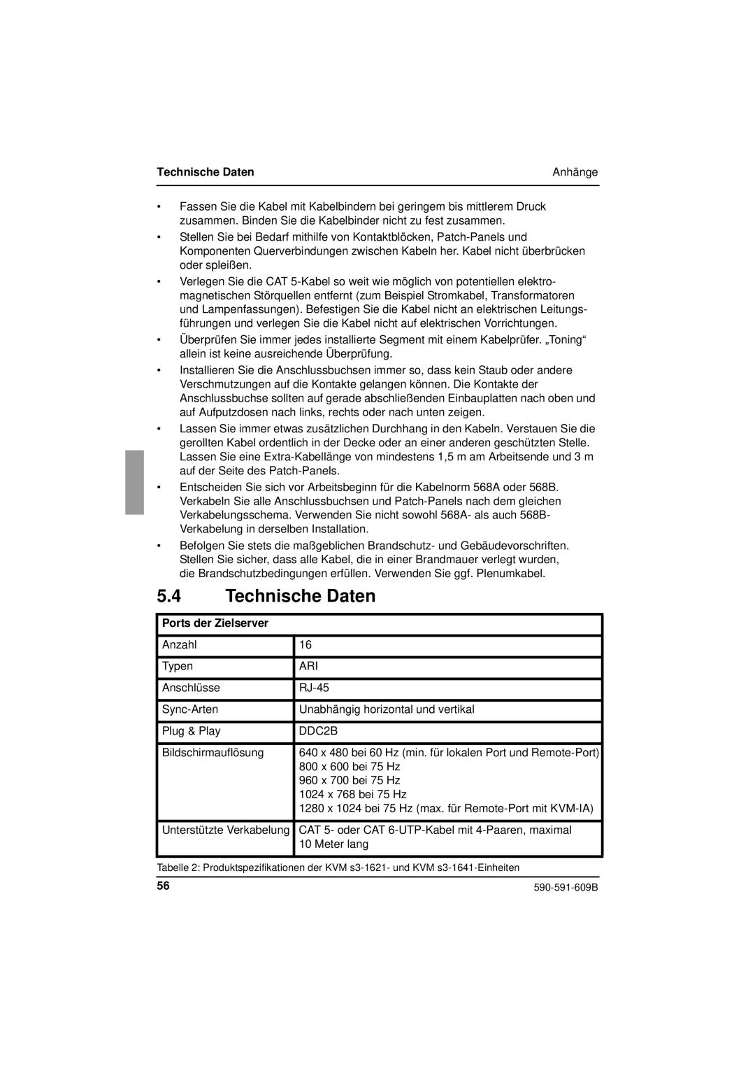 Siemens KVM series 3-1621 manual Technische Daten Anhänge, Ports der Zielserver 