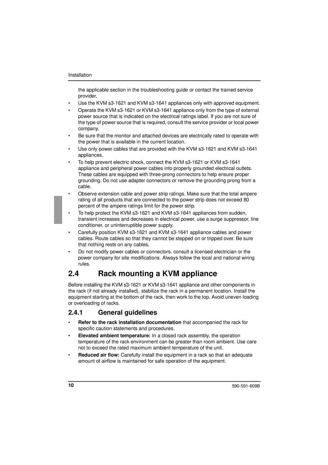 Siemens KVM series 3-1621 manual Rack mounting a KVM appliance, General guidelines 