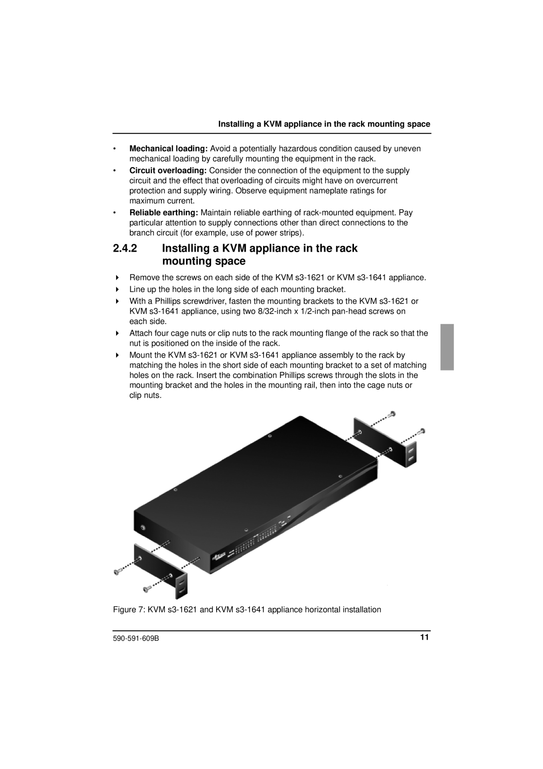 Siemens KVM series 3-1621 manual Installing a KVM appliance in the rack mounting space 