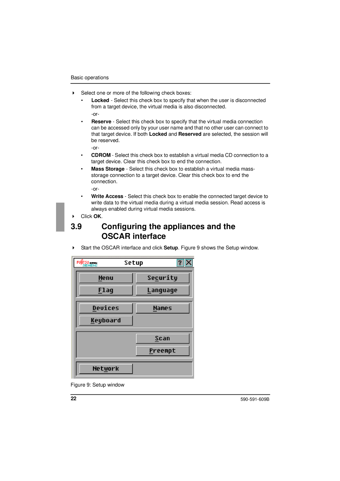 Siemens KVM series 3-1621 manual Configuring the appliances and the Oscar interface, Setup window 