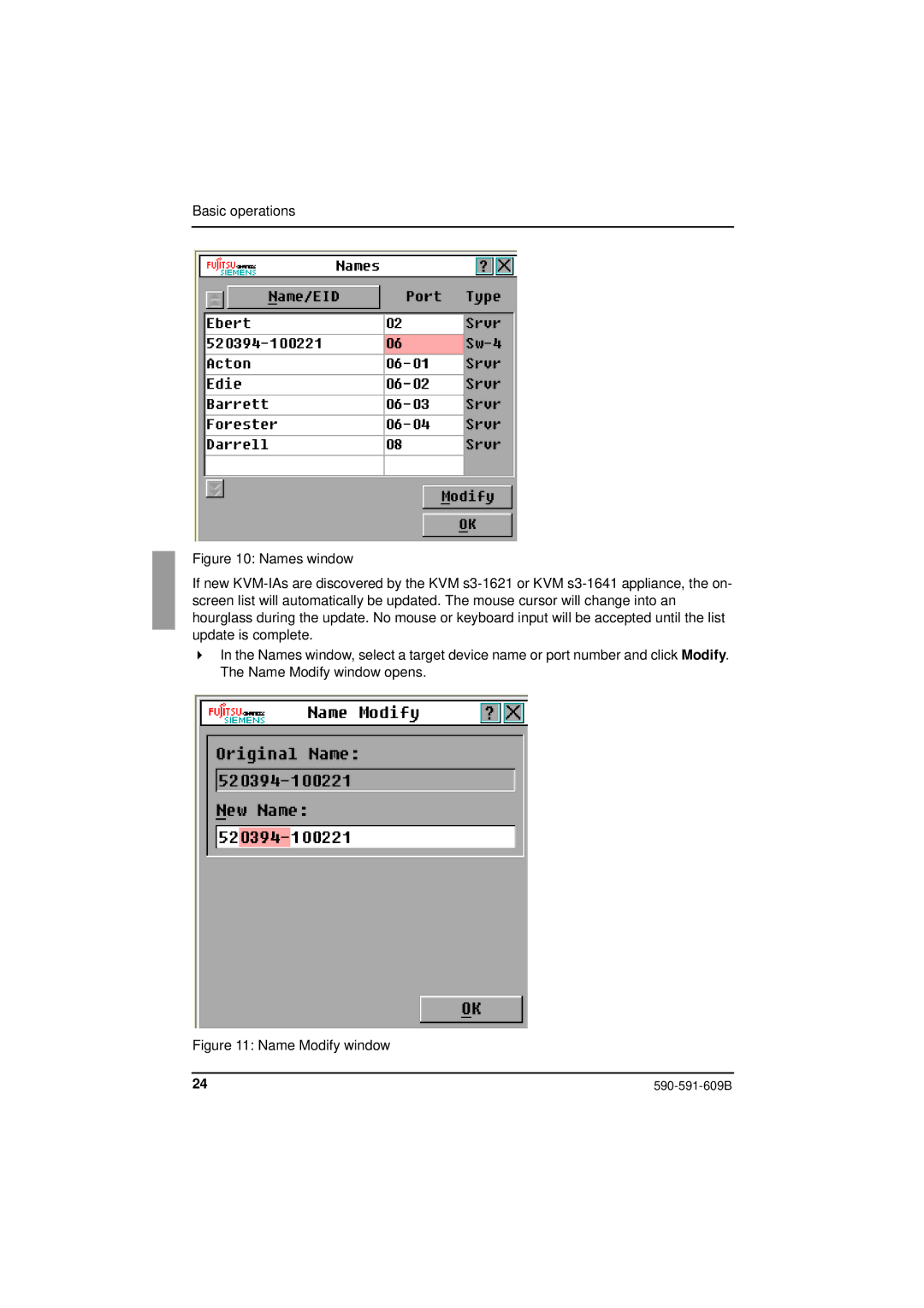 Siemens KVM series 3-1621 manual Name Modify window 