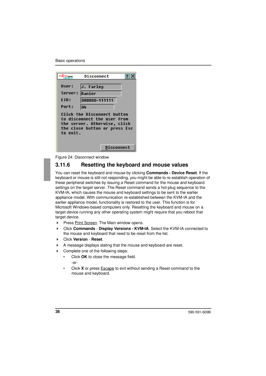 Siemens KVM series 3-1621 manual Resetting the keyboard and mouse values, Click Version Reset 