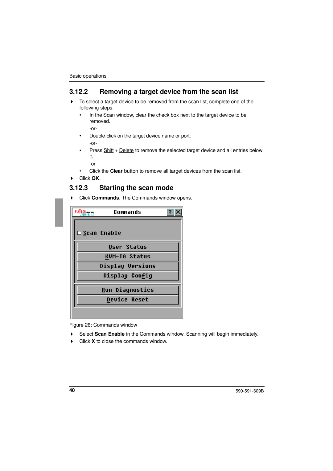 Siemens KVM series 3-1621 manual Removing a target device from the scan list, Starting the scan mode 