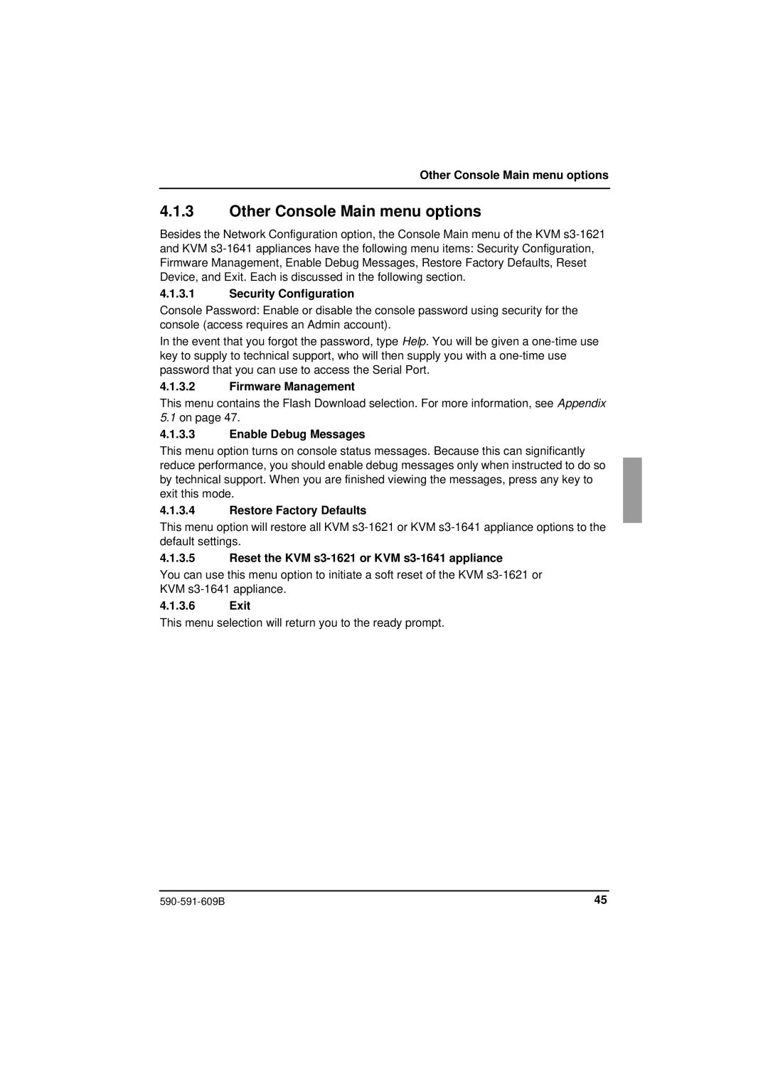 Siemens KVM series 3-1621 manual Other Console Main menu options 