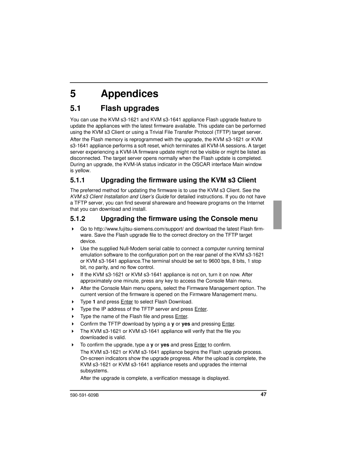 Siemens KVM series 3-1621 manual Appendices, Flash upgrades, Upgrading the firmware using the KVM s3 Client 