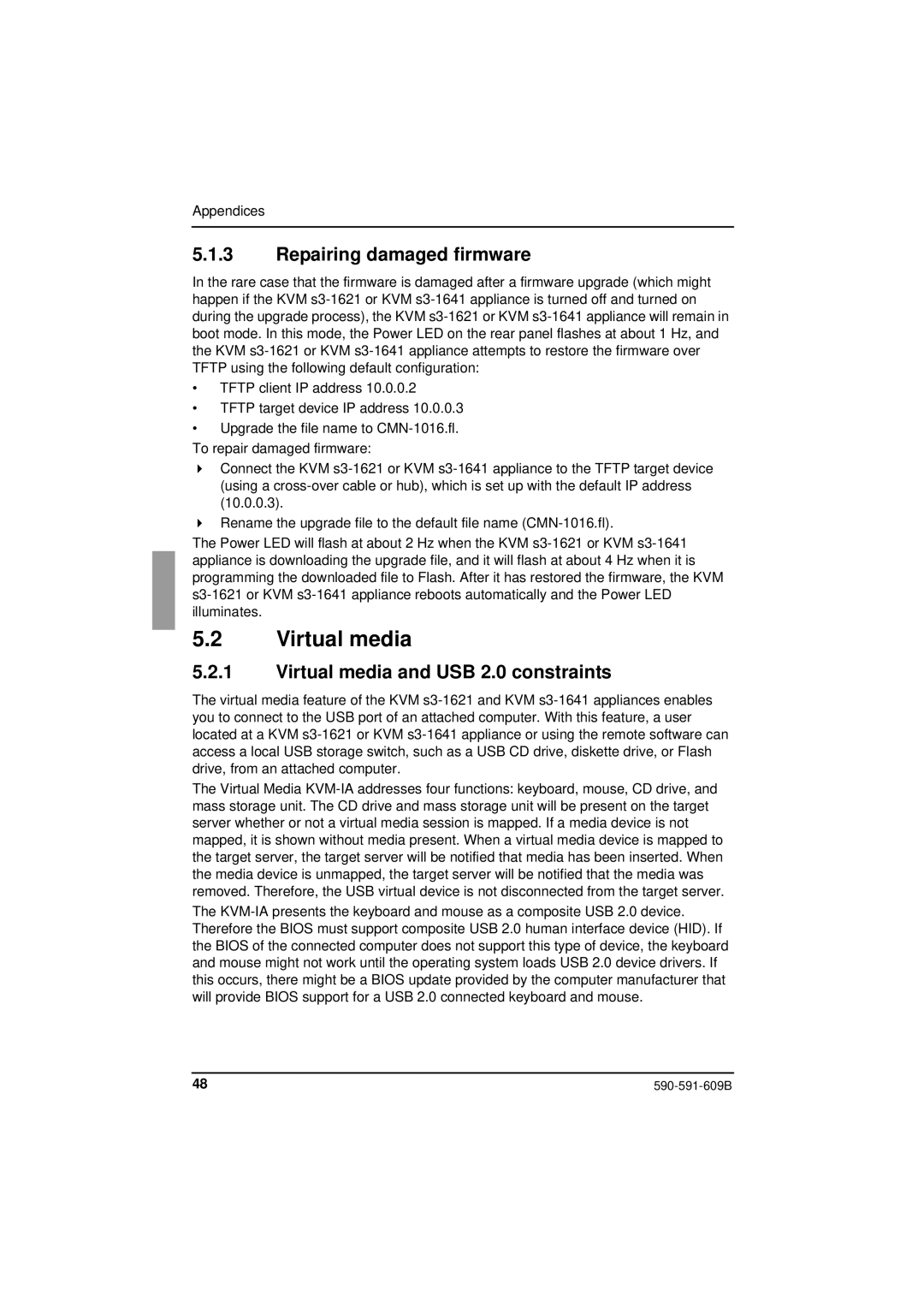 Siemens KVM series 3-1621 manual Repairing damaged firmware, Virtual media and USB 2.0 constraints 