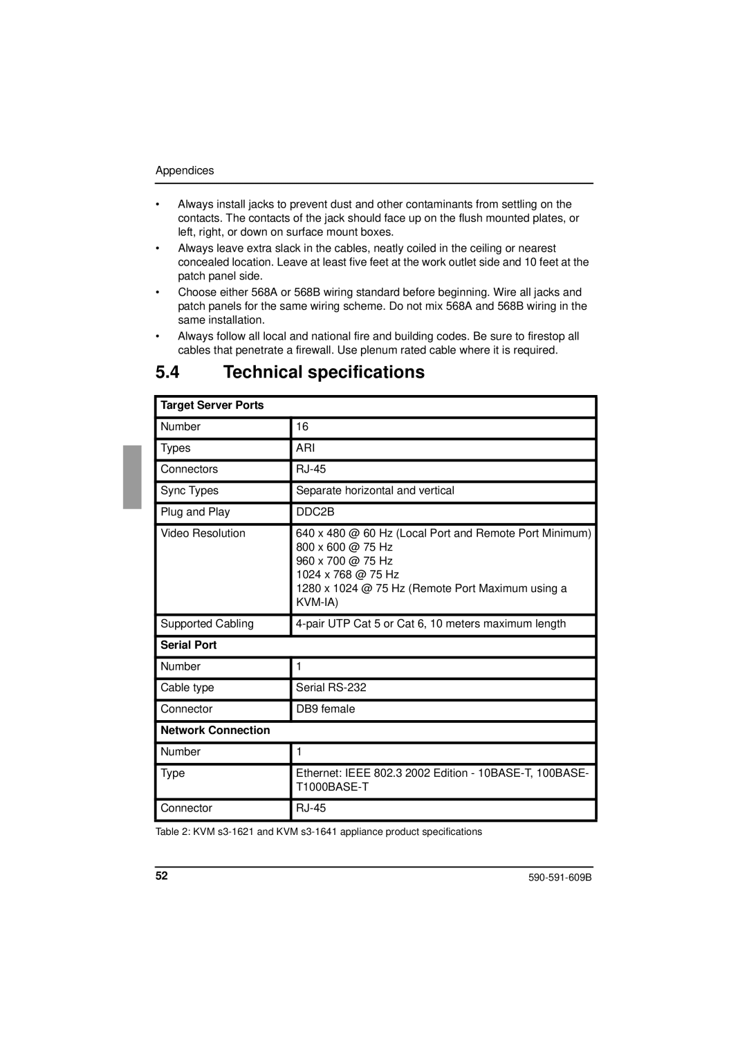 Siemens KVM series 3-1621 manual Technical specifications, Target Server Ports, Serial Port, Network Connection 