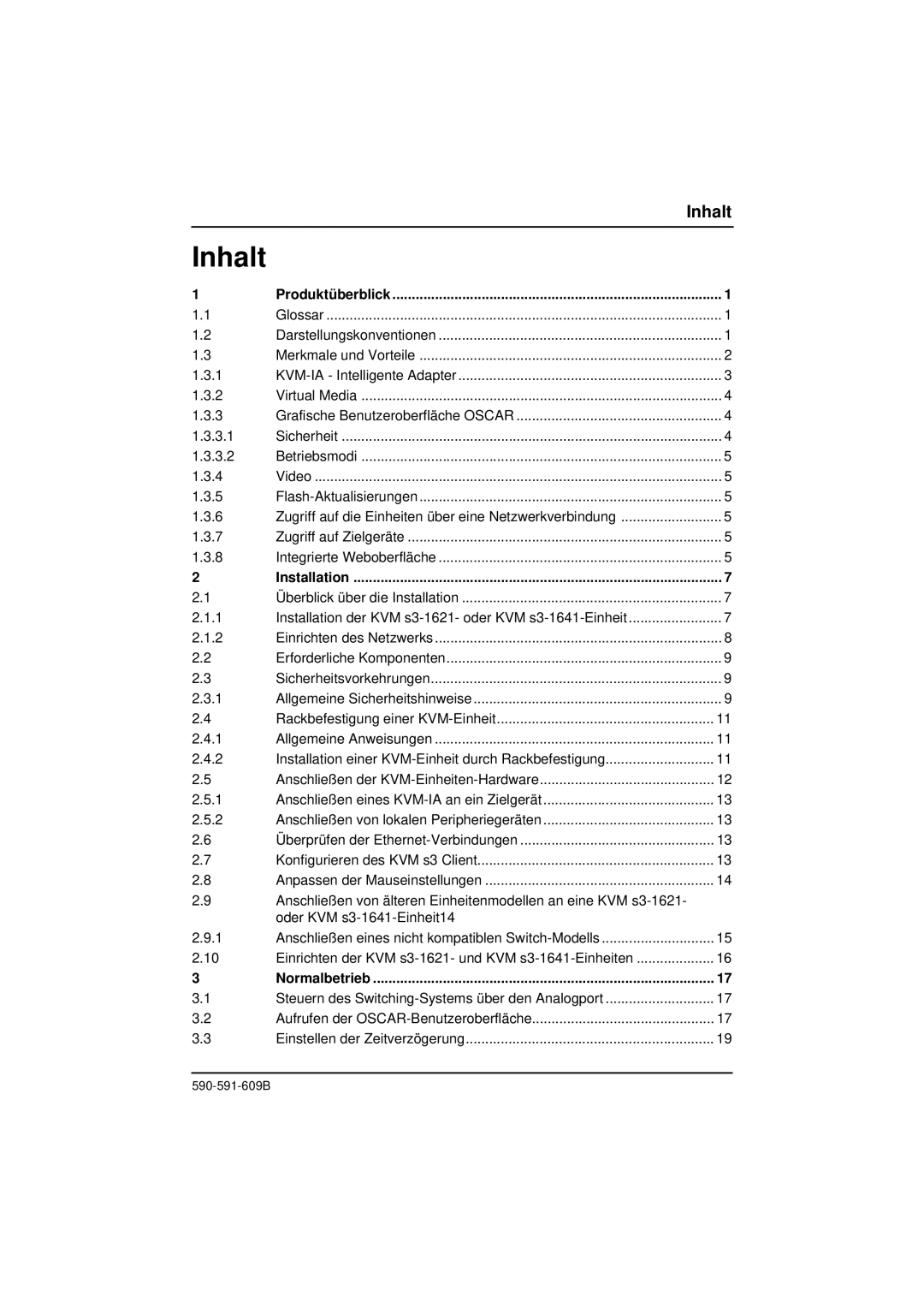 Siemens KVM series 3-1621 manual Inhalt, Produktüberblick, Installation, Normalbetrieb 