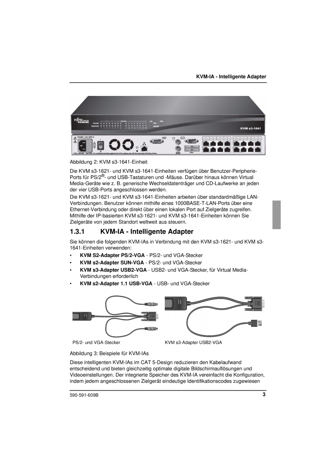 Siemens KVM series 3-1621 manual KVM-IA Intelligente Adapter, KVM s2-Adapter 1.1 USB-VGA USB- und VGA-Stecker 