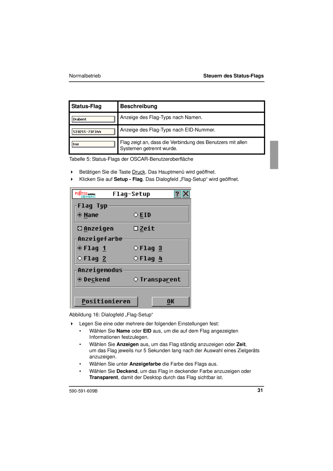 Siemens KVM series 3-1621 manual Status-Flag Beschreibung, Normalbetrieb Steuern des Status-Flags 