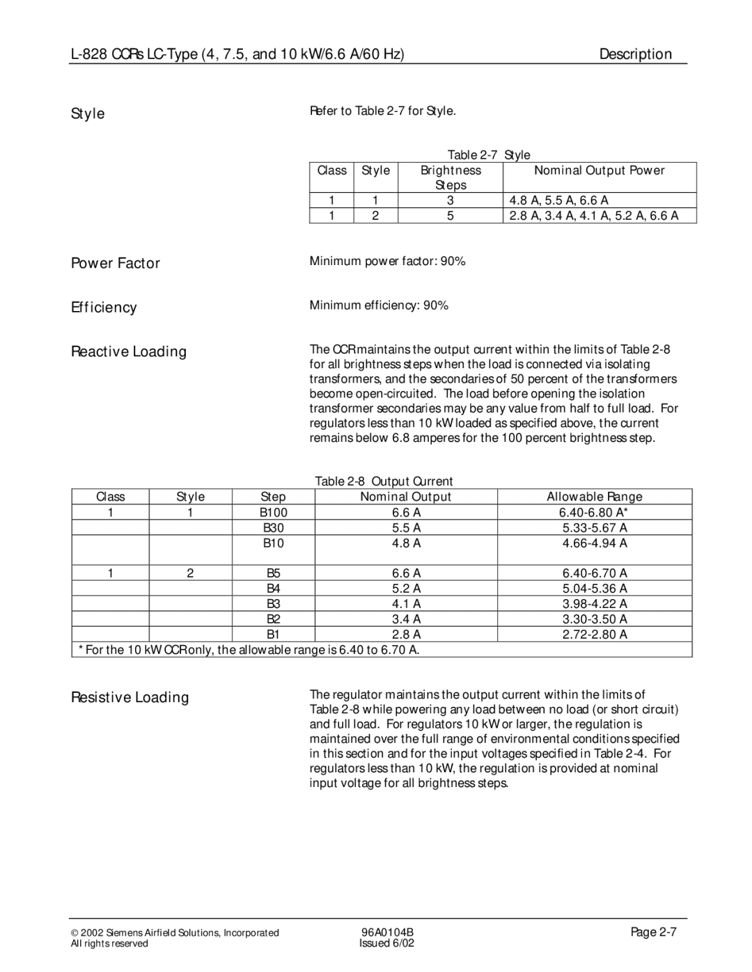 Siemens L-828 manual Style Power Factor Efficiency Reactive Loading, Resistive Loading 