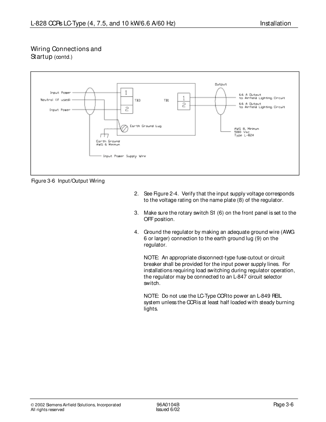 Siemens L-828 manual Wiring Connections Startup contd 