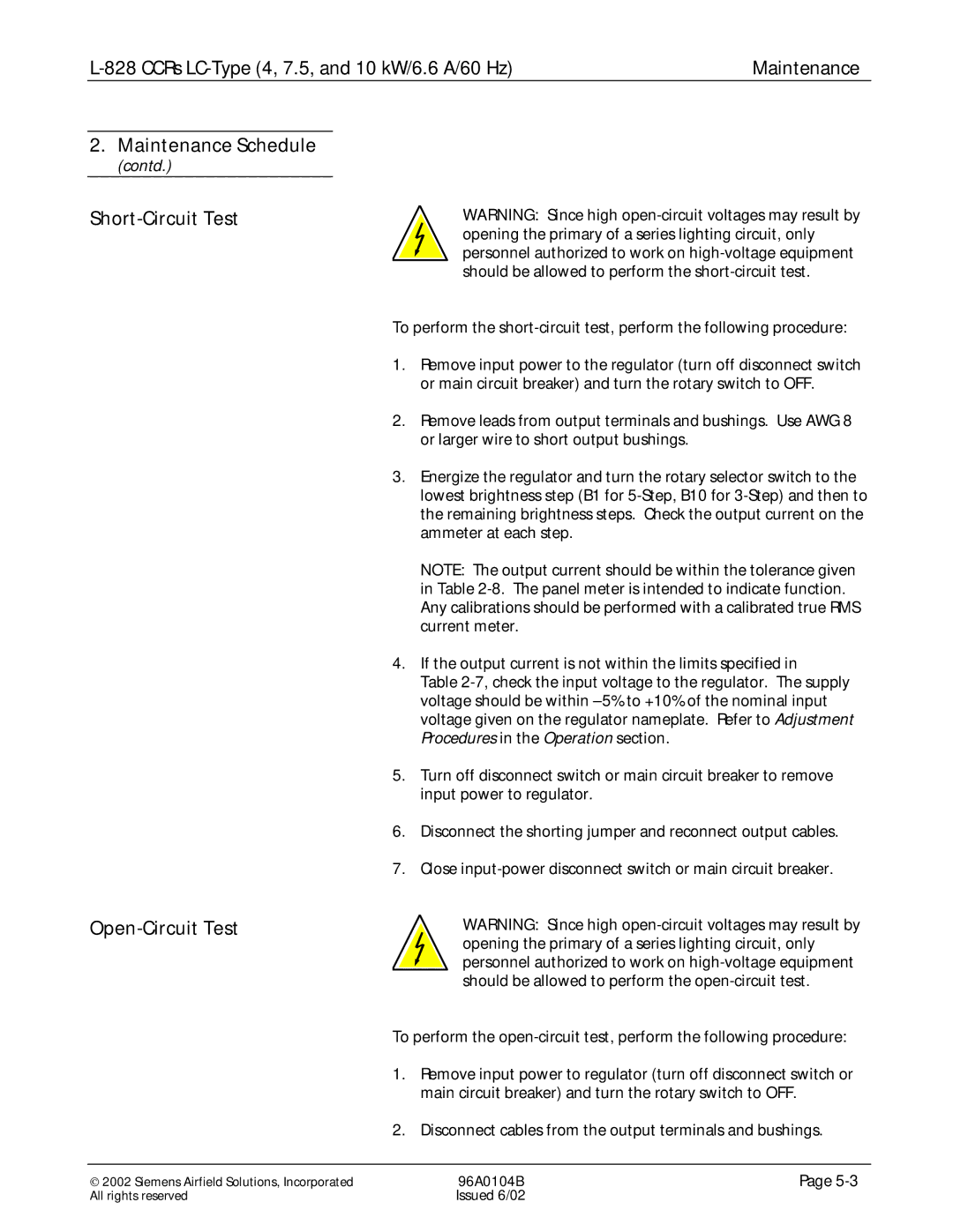 Siemens L-828 manual Short-Circuit Test Open-Circuit Test 