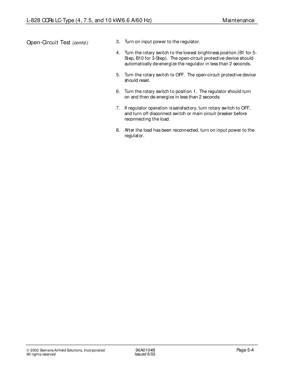 Siemens L-828 manual Open-Circuit Test contd 