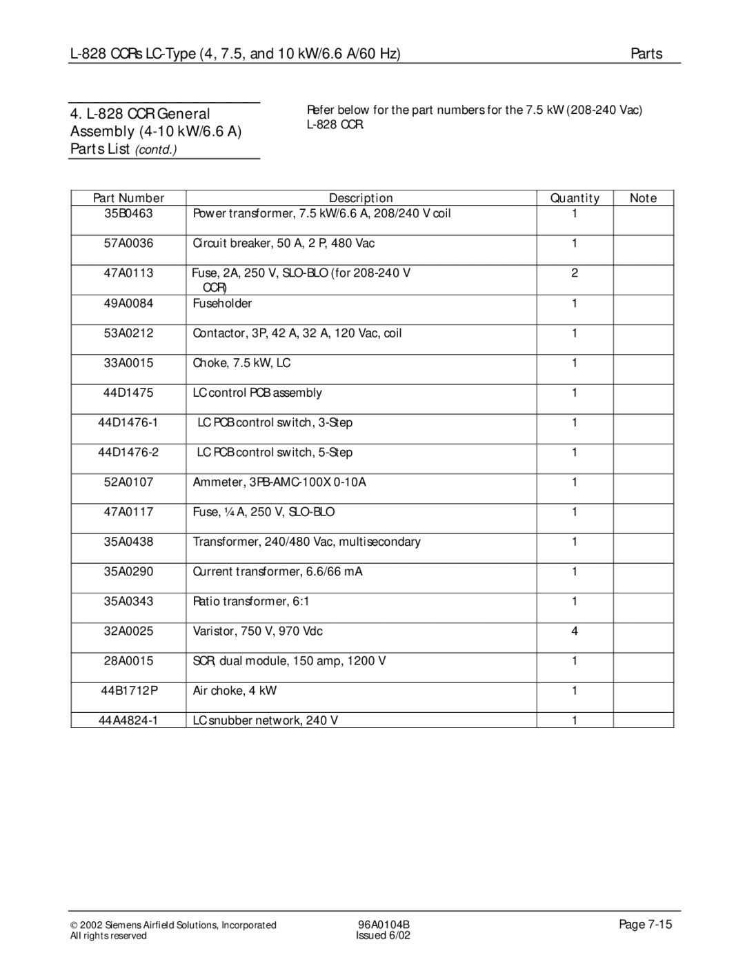 Siemens L-828 manual Ccr 