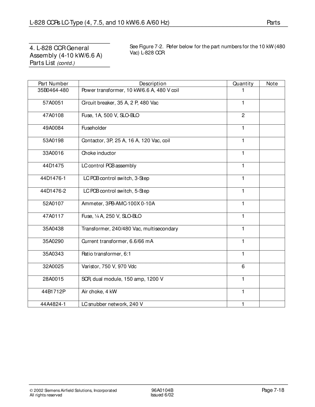 Siemens L-828 manual CCR General 