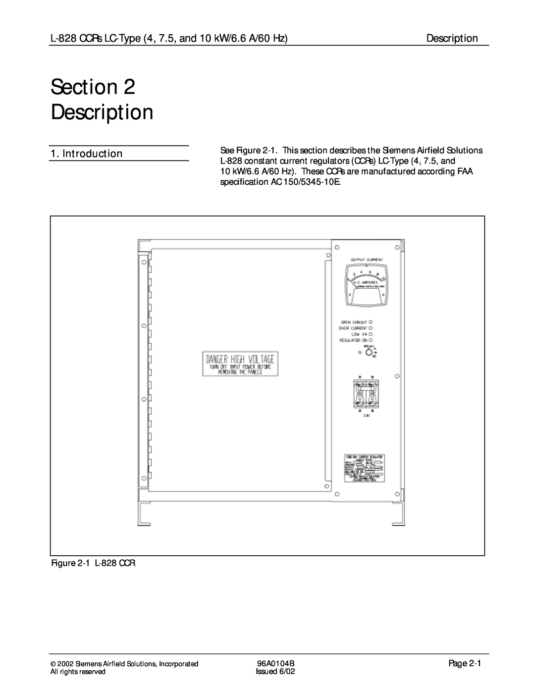 Siemens manual Description, Introduction, L-828CCRs LC-Type4, 7.5, and 10 kW/6.6 A/60 Hz 