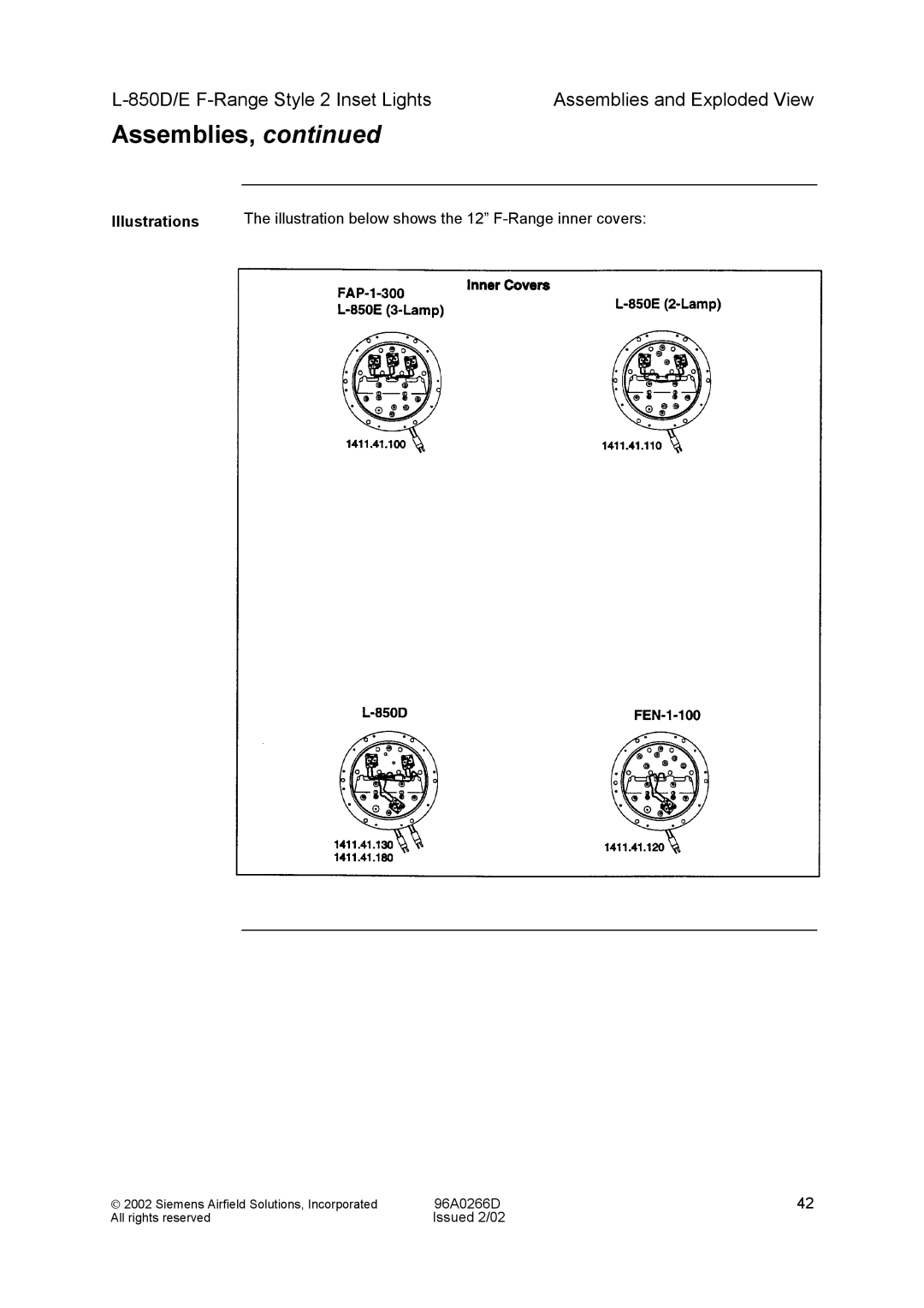 Siemens L-850D/E F-Range Style 2 Inset Lights manual Illustration below shows the 12 F-Range inner covers 