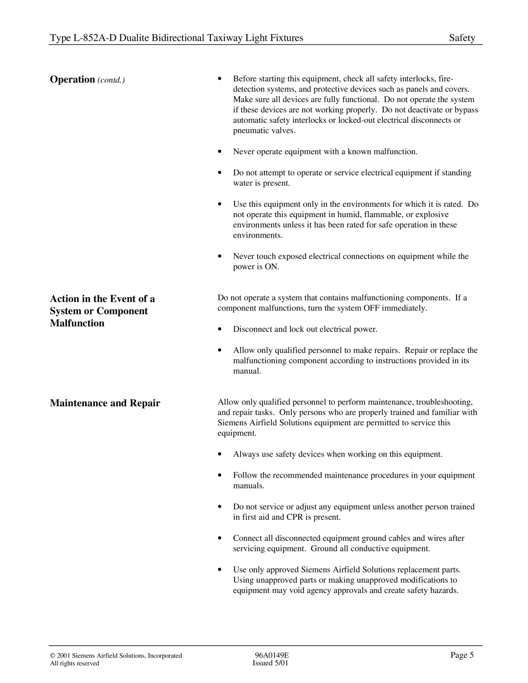 Siemens L-852A-D manual 96A0149E 