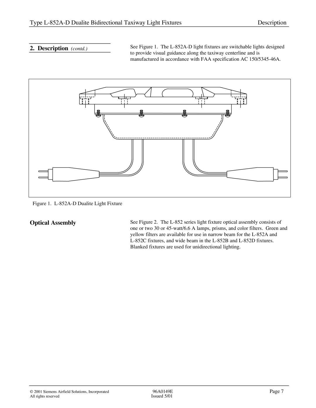 Siemens L-852A-D manual Description contd, Optical Assembly 