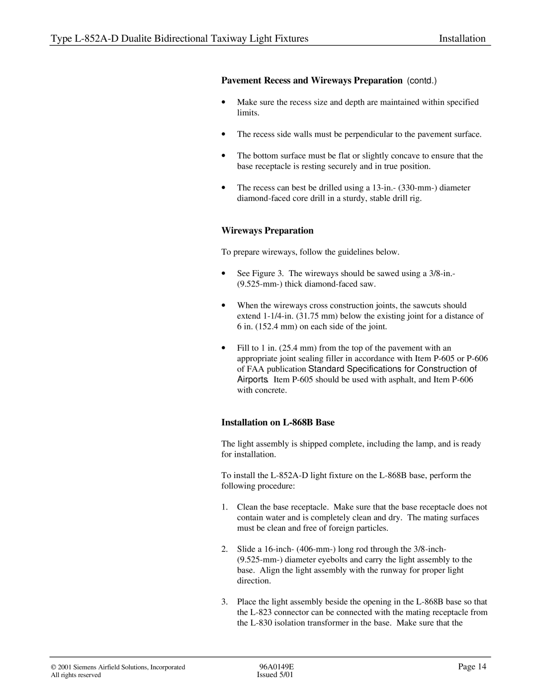 Siemens L-852A-D manual Wireways Preparation, Installation on L-868B Base 