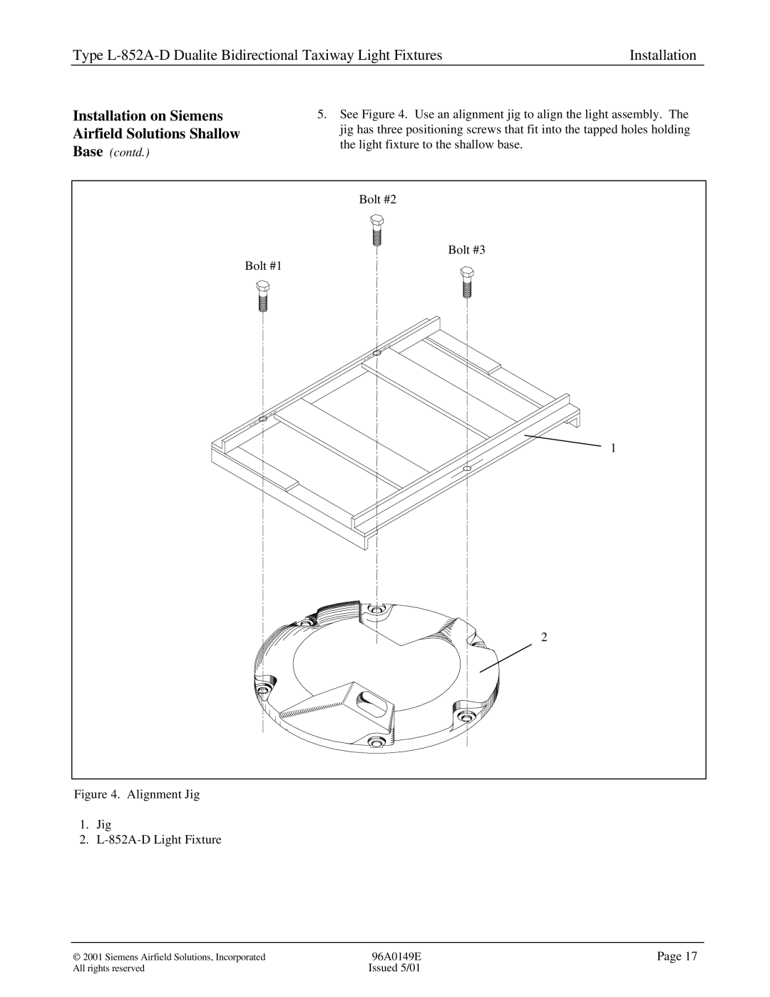 Siemens L-852A-D manual Alignment Jig 852A-D Light Fixture 