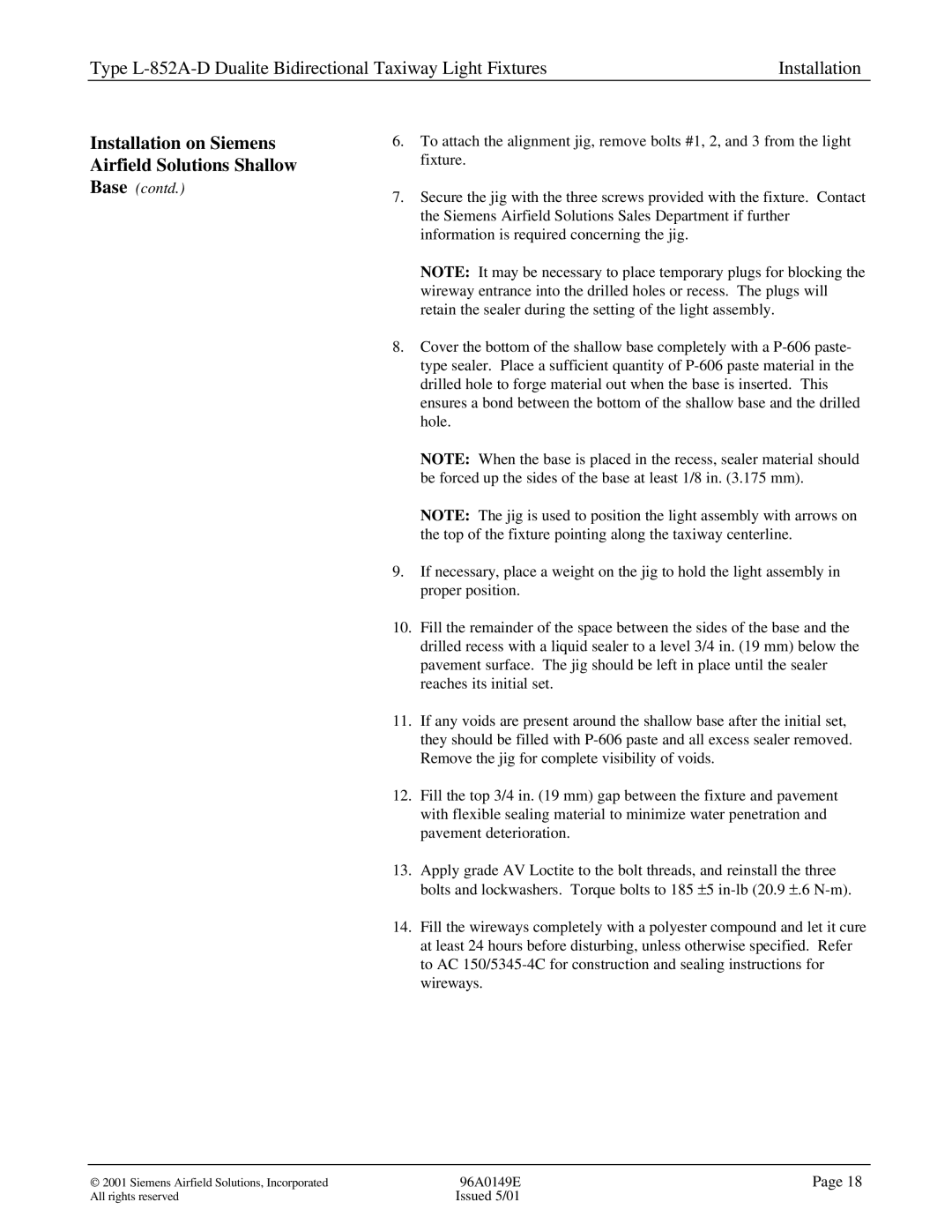 Siemens L-852A-D manual 96A0149E 