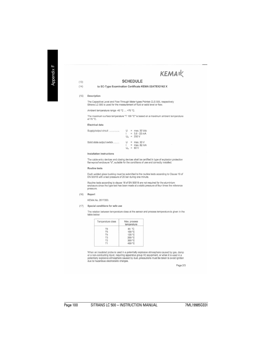 Siemens LC 500, Sitrans instruction manual Appendix F 