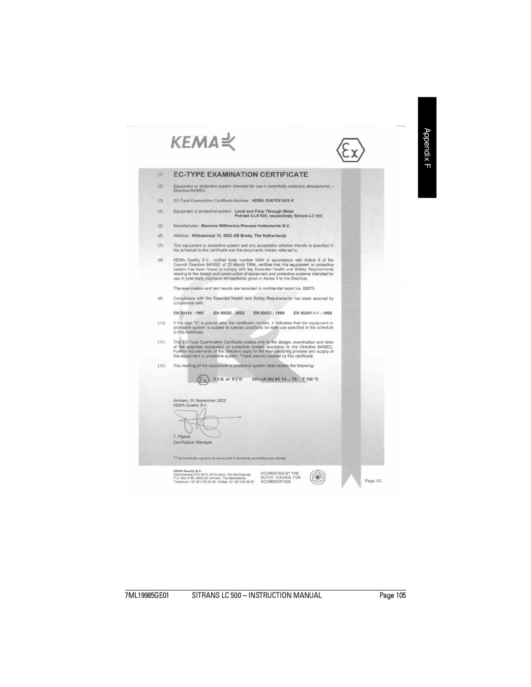 Siemens Sitrans, LC 500 instruction manual Appendix F 