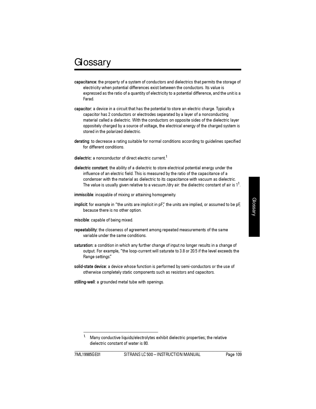 Siemens Sitrans, LC 500 instruction manual Glossary 