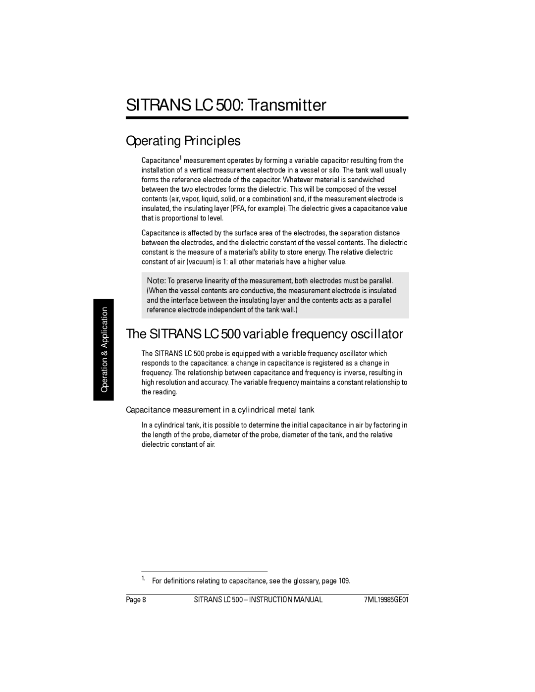 Siemens instruction manual Sitrans LC 500 Transmitter, Operating Principles, Operation & Application 