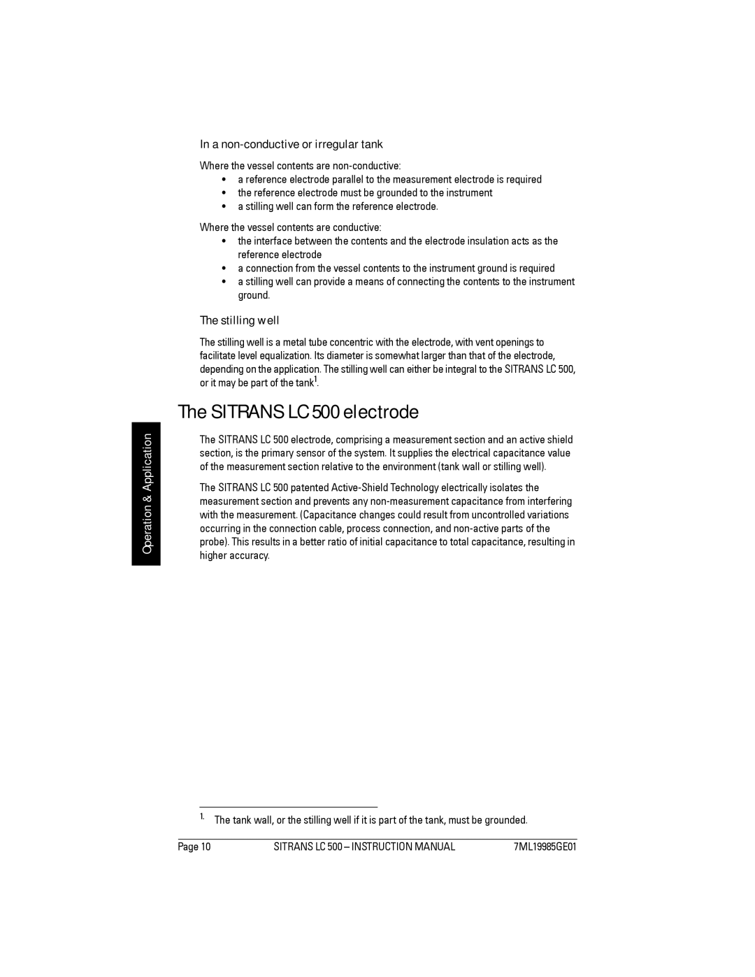 Siemens instruction manual Sitrans LC 500 electrode, A non-conductive or irregular tank, Stilling well 