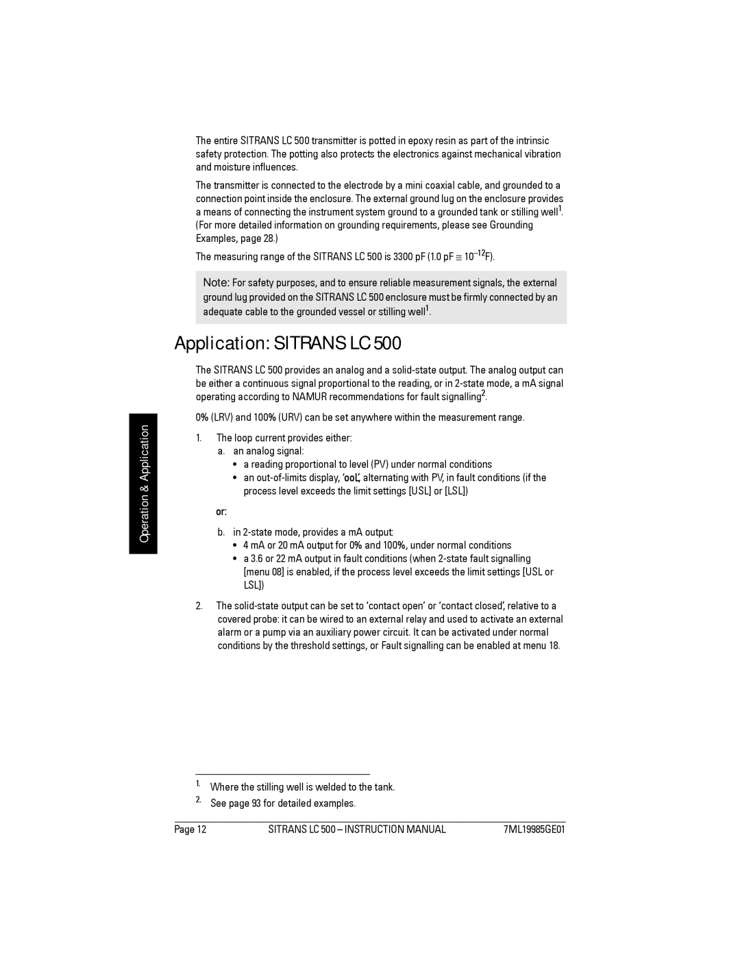 Siemens LC 500 instruction manual Application Sitrans LC 