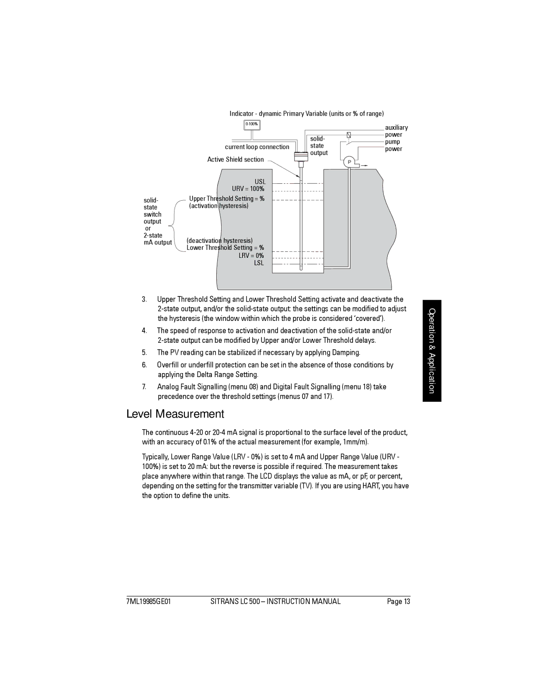 Siemens Sitrans, LC 500 instruction manual Level Measurement, Usl 