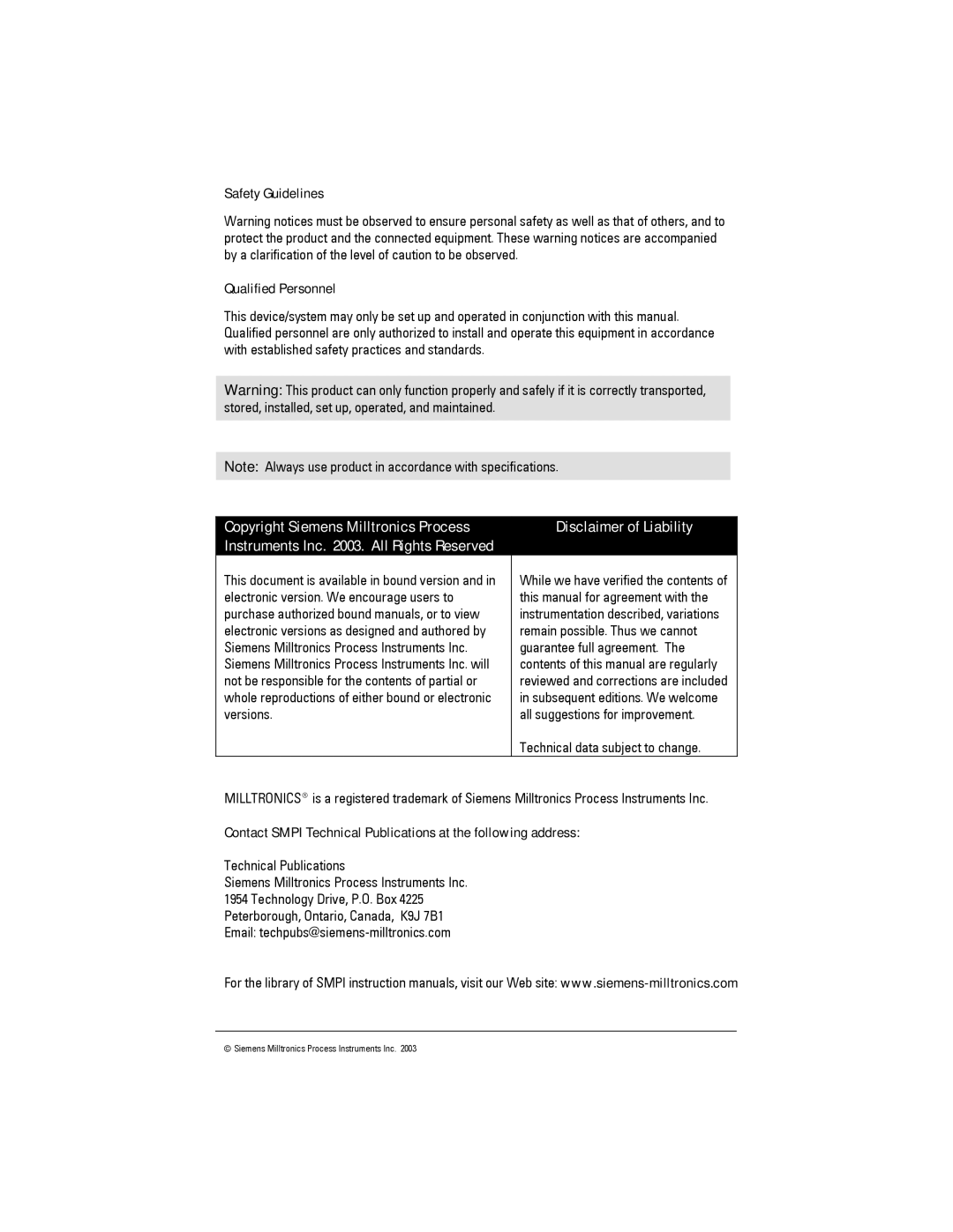 Siemens LC 500, Sitrans Safety Guidelines Qualified Personnel, Technical data subject to change, Technical Publications 