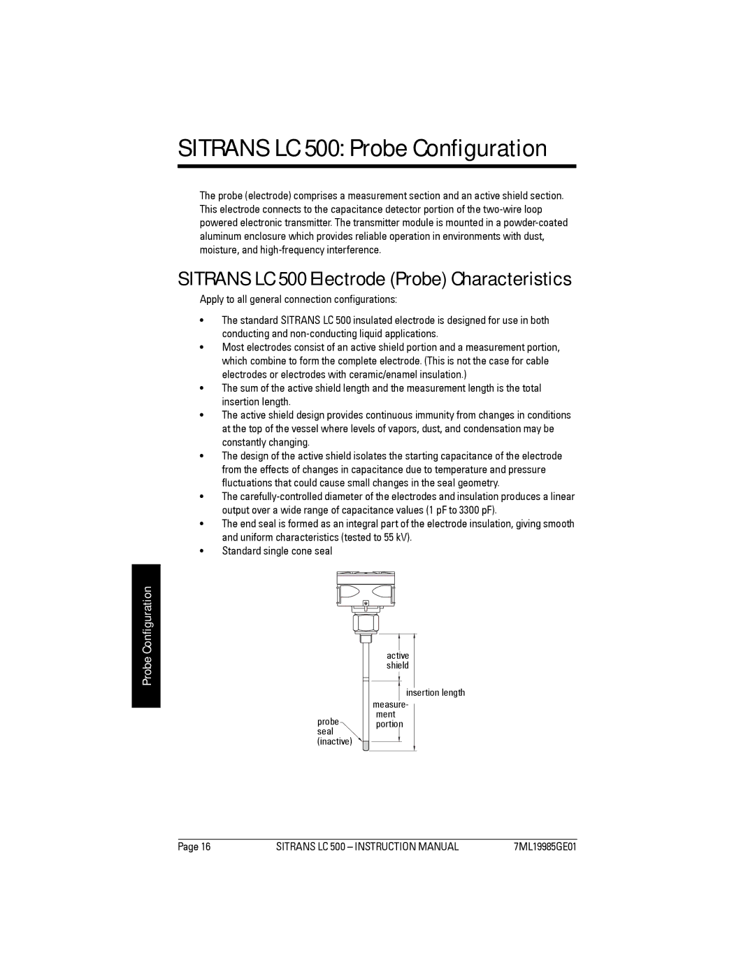 Siemens instruction manual Sitrans LC 500 Probe Configuration 