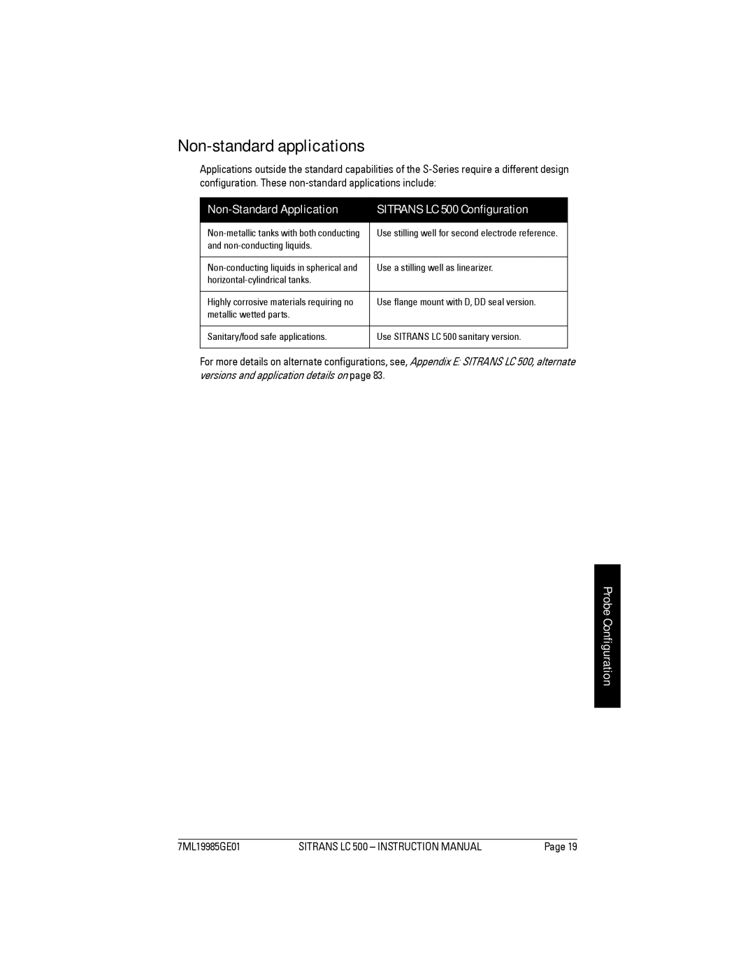 Siemens instruction manual Non-standard applications, Non-Standard Application Sitrans LC 500 Configuration 