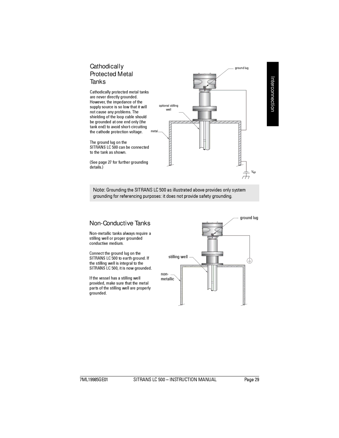 Siemens Sitrans, LC 500 instruction manual Cathodically Protected Metal Tanks, Non-Conductive Tanks 