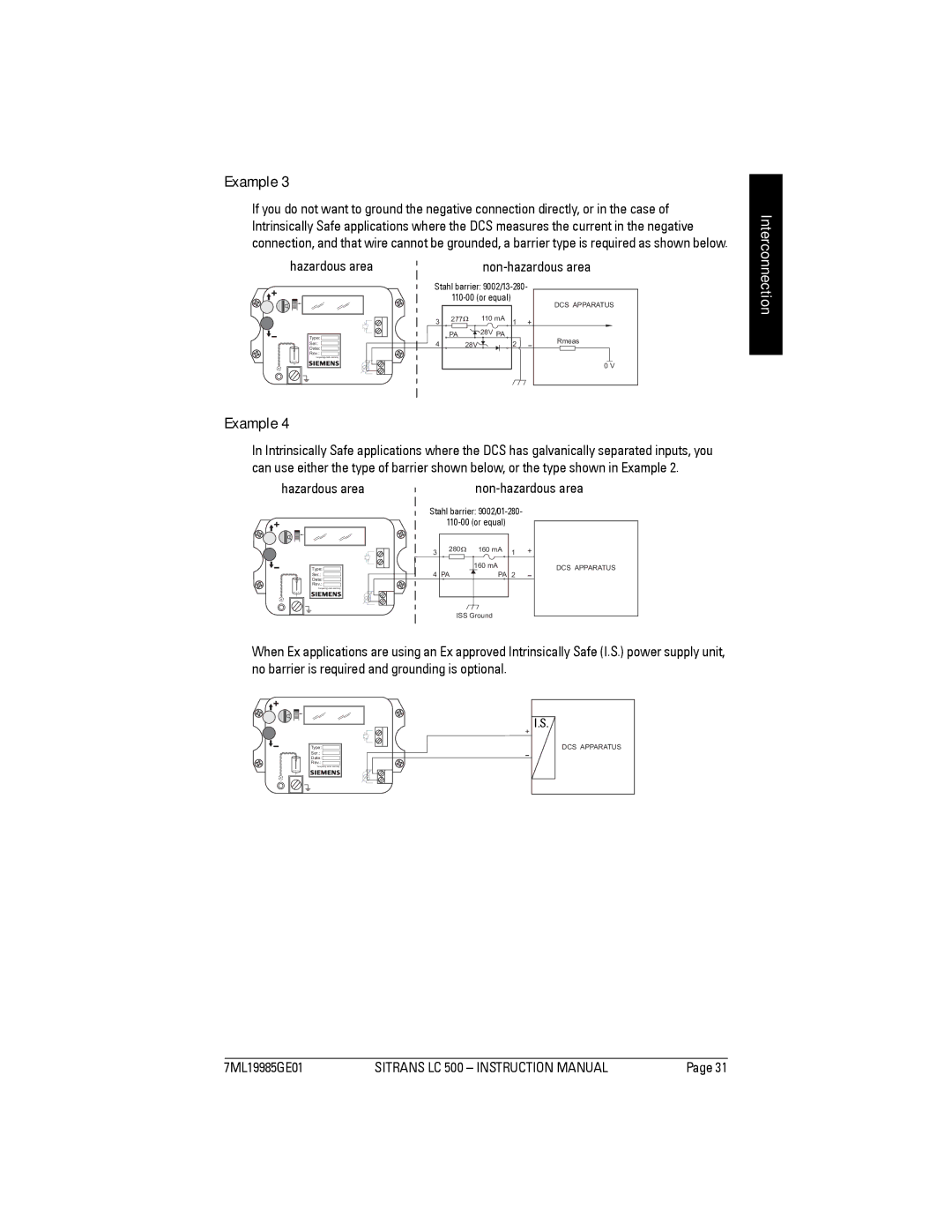 Siemens Sitrans, LC 500 instruction manual Hazardous area Non-hazardous area 