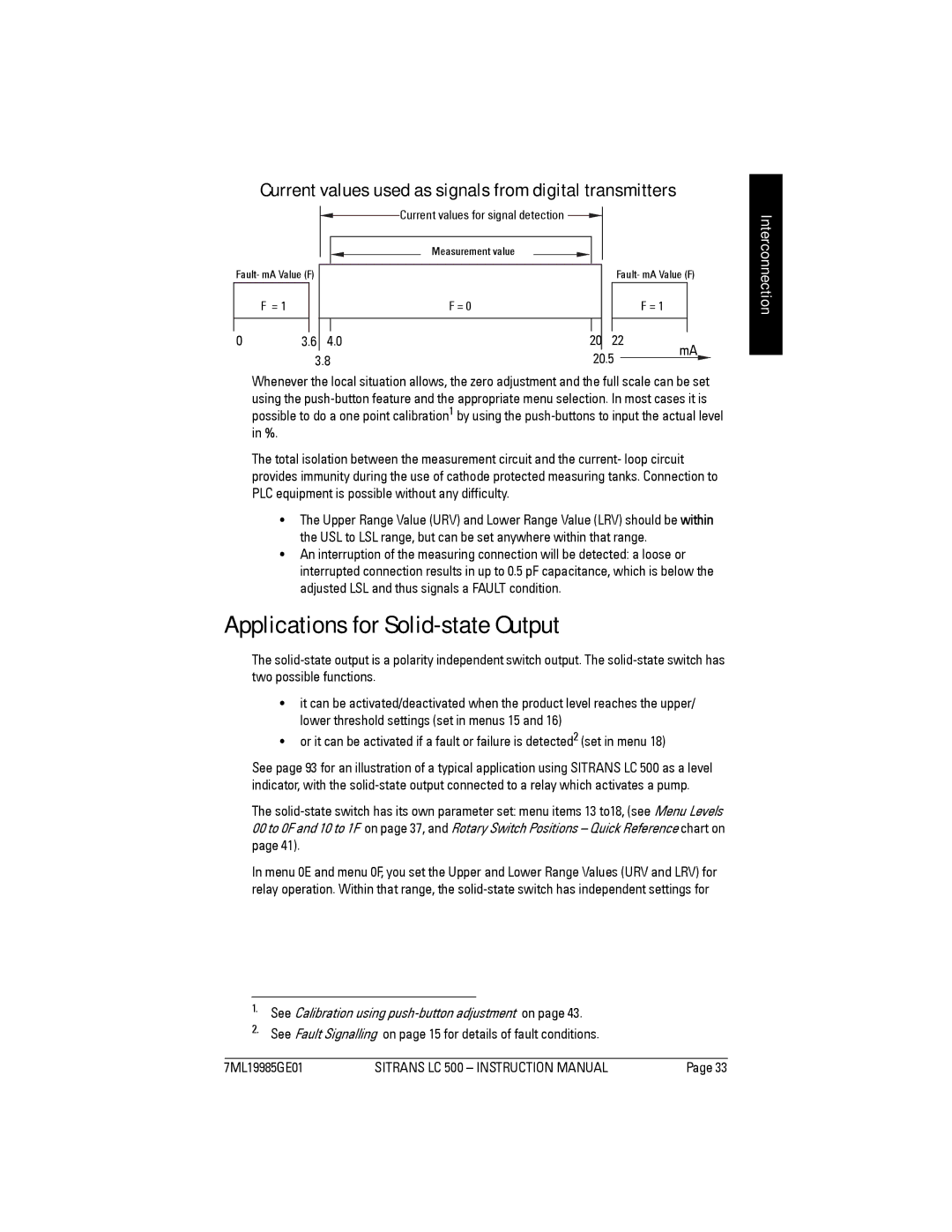 Siemens Sitrans, LC 500 Applications for Solid-state Output, Current values used as signals from digital transmitters 