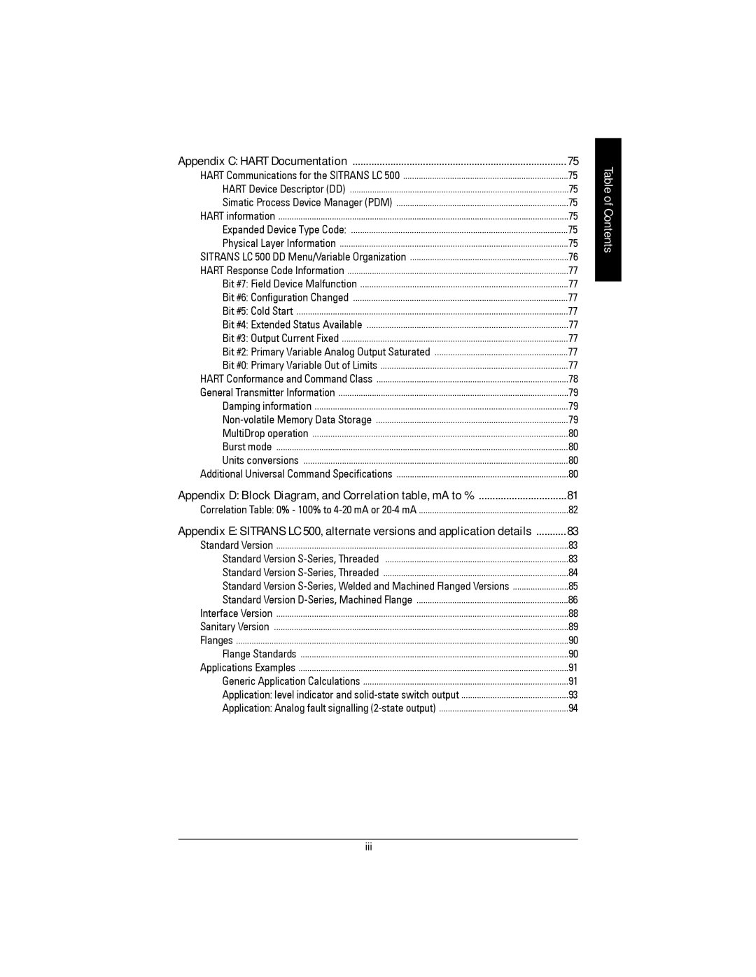 Siemens Sitrans, LC 500 instruction manual Iii, Appendix C Hart Documentation 